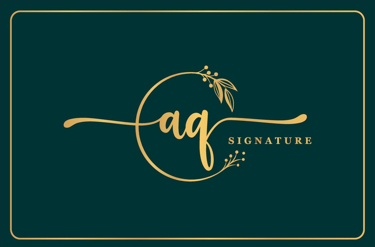 luxury gold signature initial Aq logo design isolated leaf and flower vector