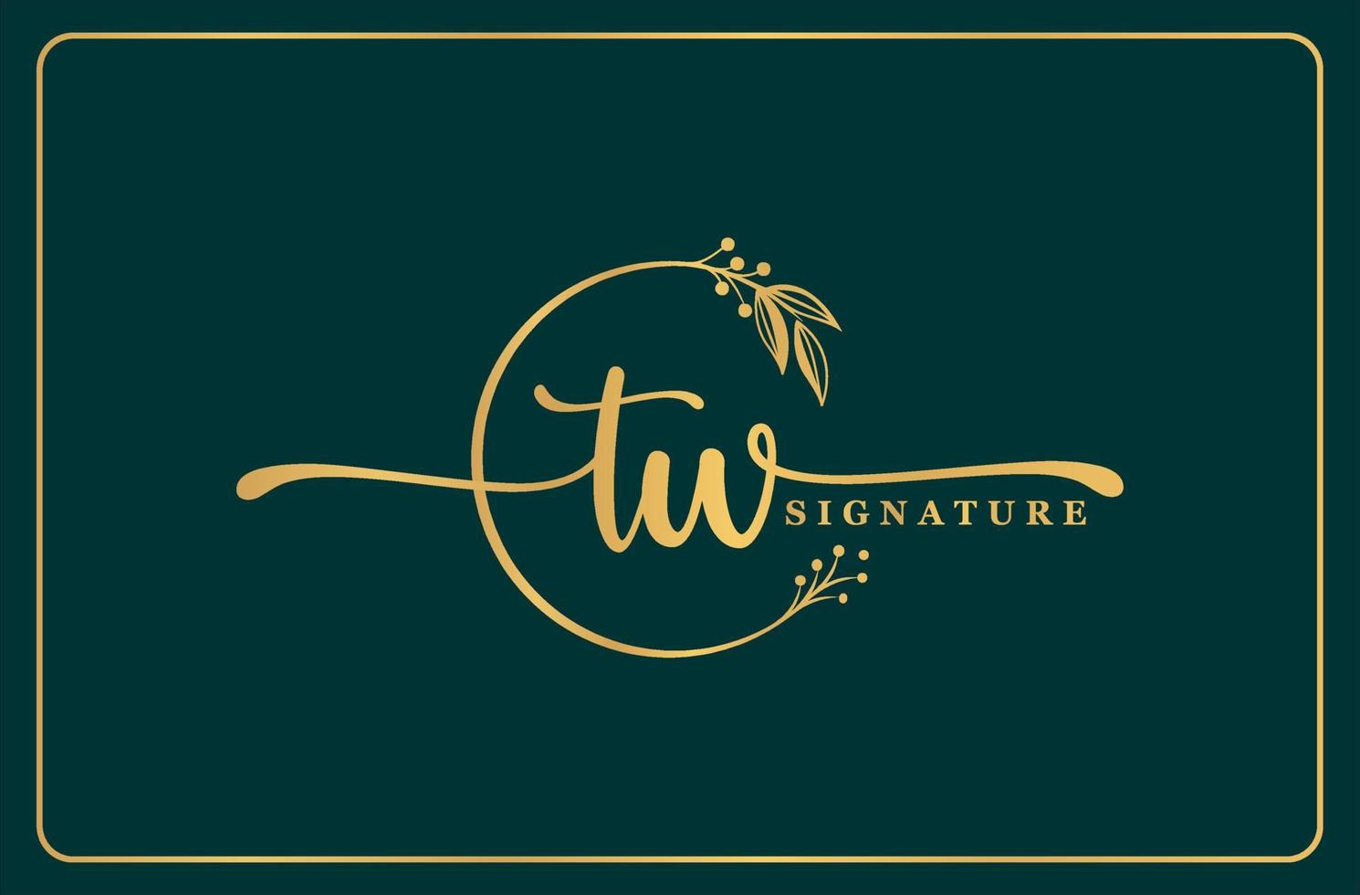 luxury gold signature initial tw logo design isolated leaf and flower vector