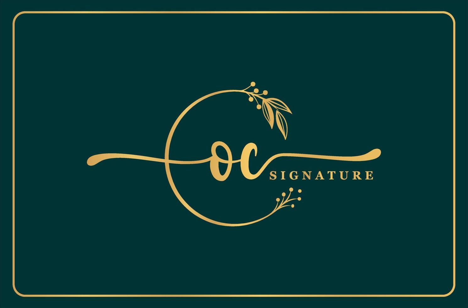 luxury gold signature initial oc logo design isolated leaf and flower vector