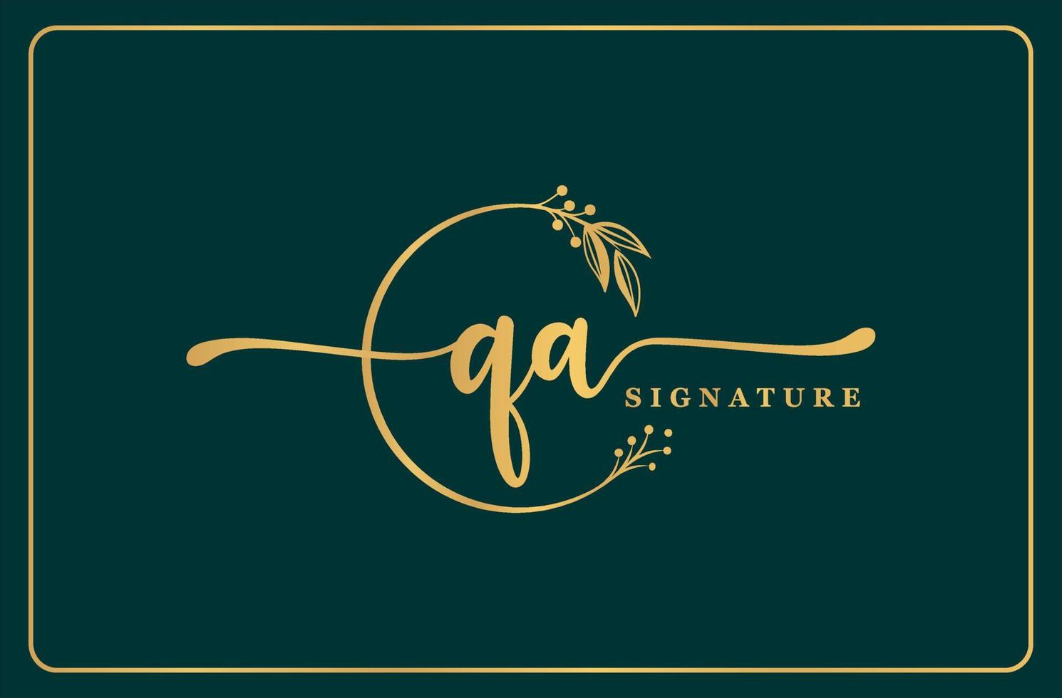 luxury gold signature initial qa logo design isolated leaf and flower vector