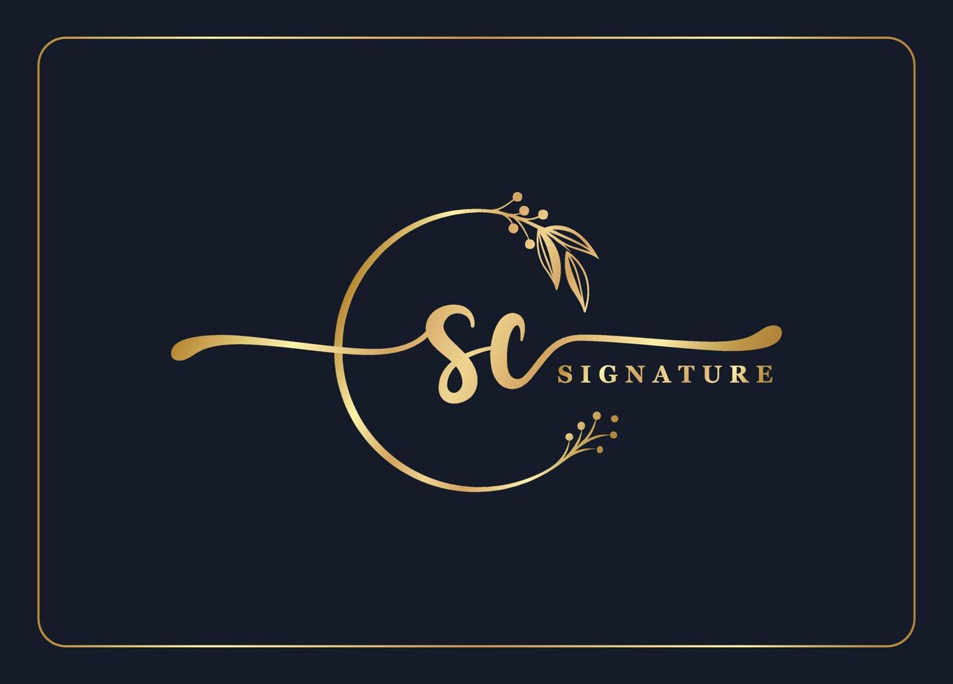 luxury gold signature initial Sc logo design isolated leaf and flower vector