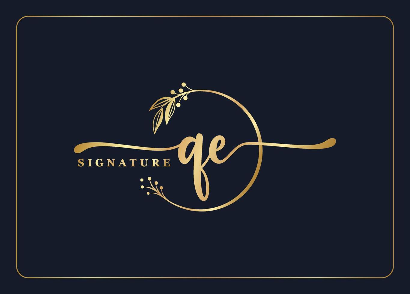 luxury gold signature initial Qe logo design isolated leaf and flower vector