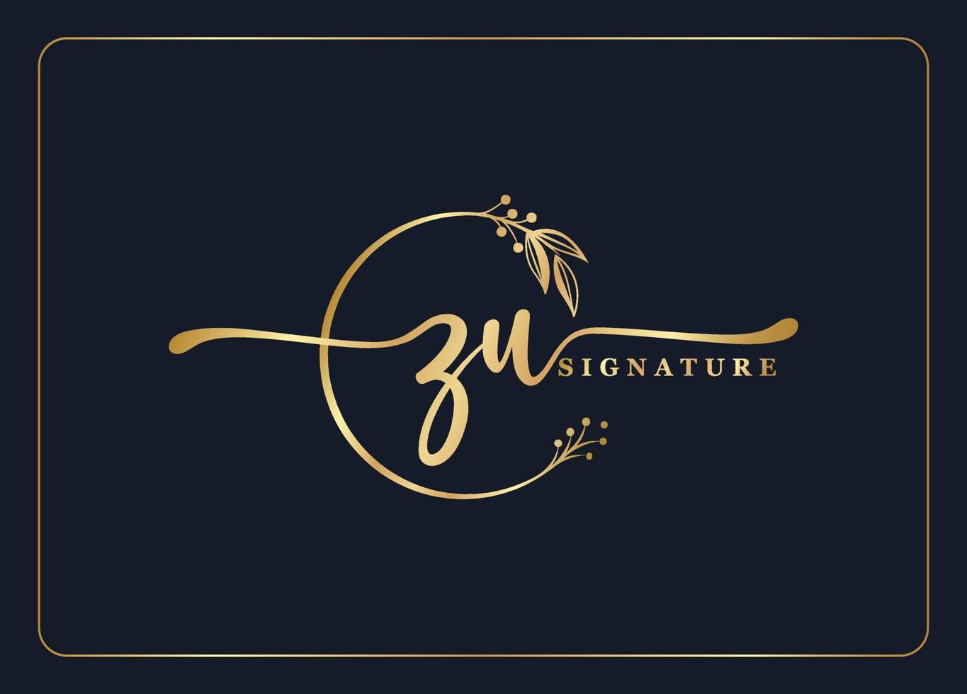 luxury signature initial Z U logo design isolated leaf and flower vector