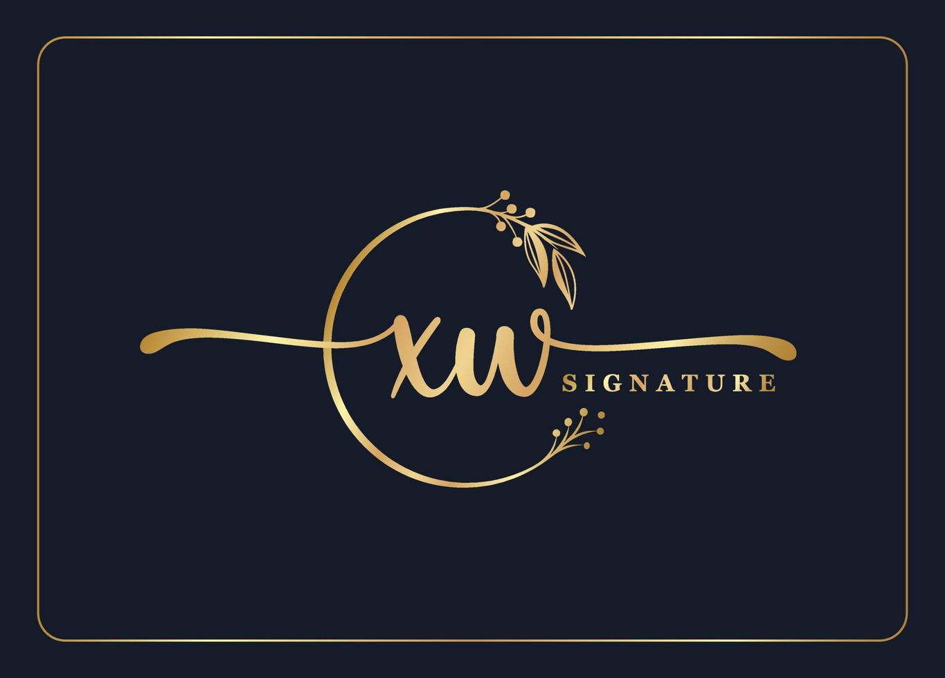 luxury gold signature initial Xw logo design isolated leaf and flower vector