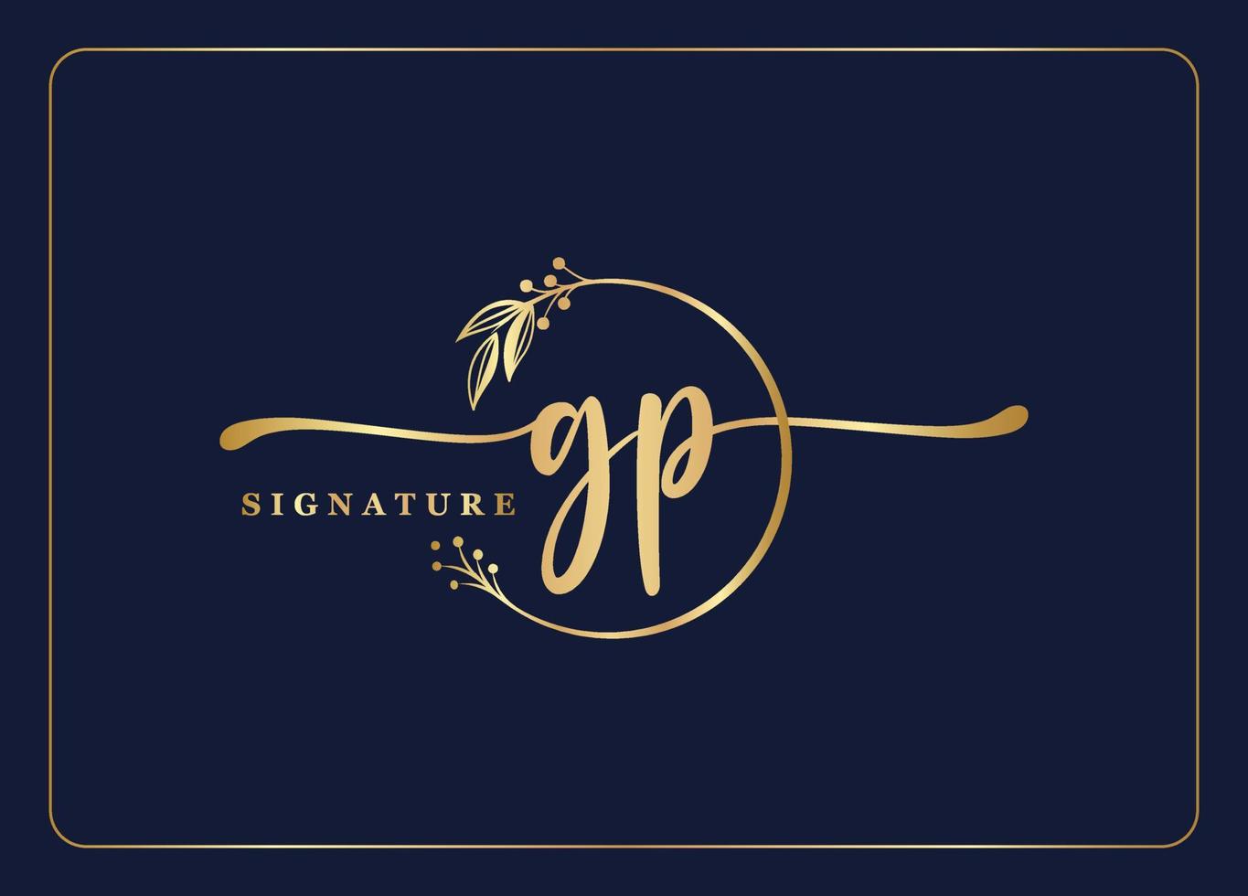 luxury gold signature initial GP logo design isolated leaf and flower vector