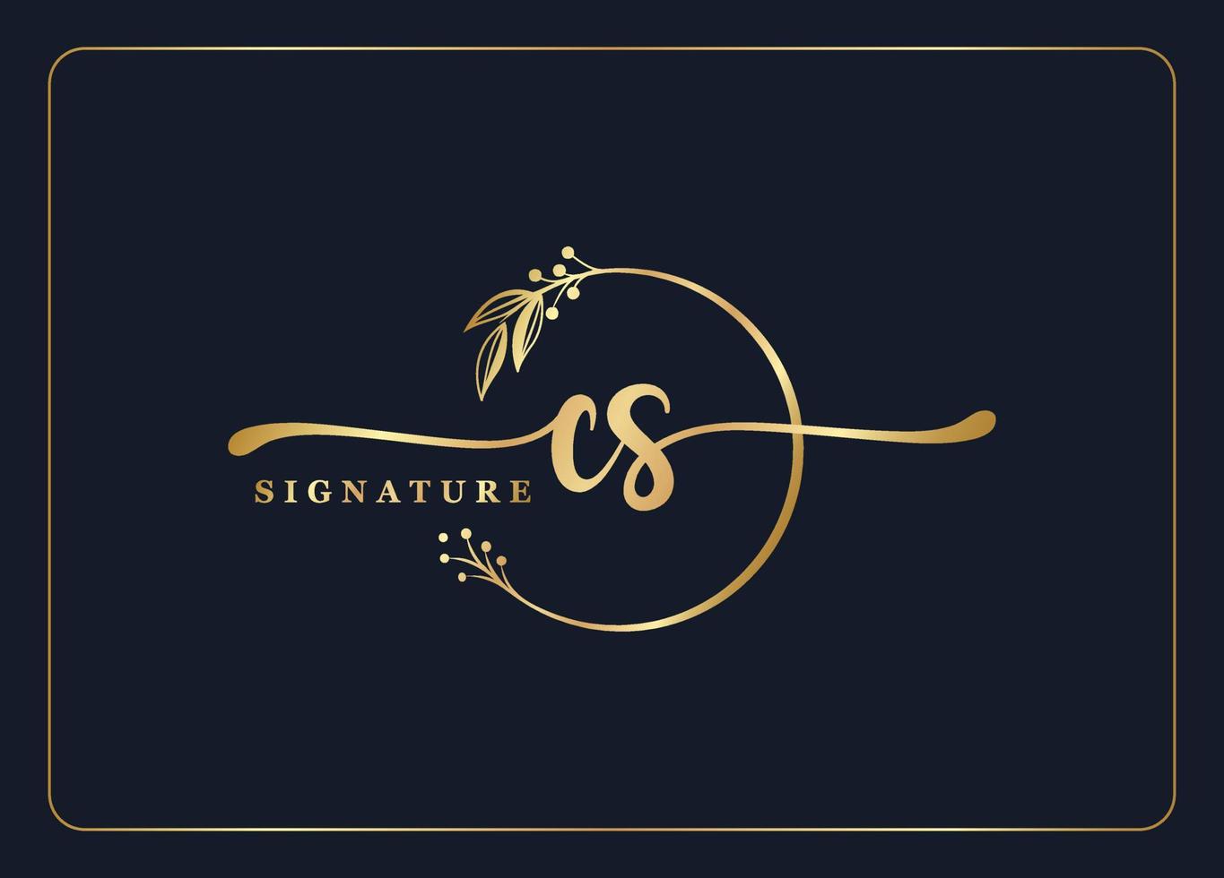 diseño de logotipo cs inicial de firma de oro de lujo hoja y flor aisladas vector
