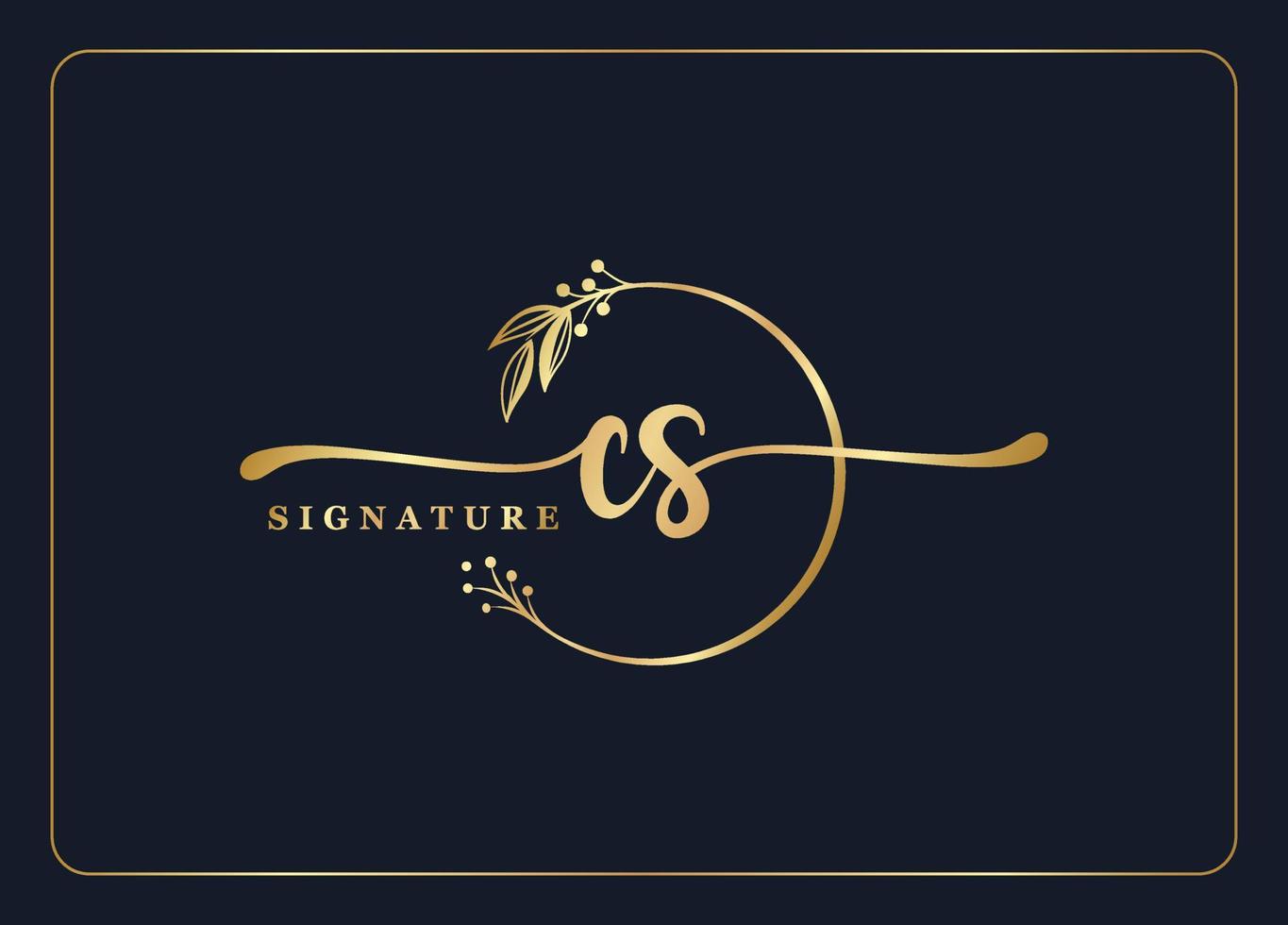 luxury gold signature initial Cs logo design isolated leaf and flower vector
