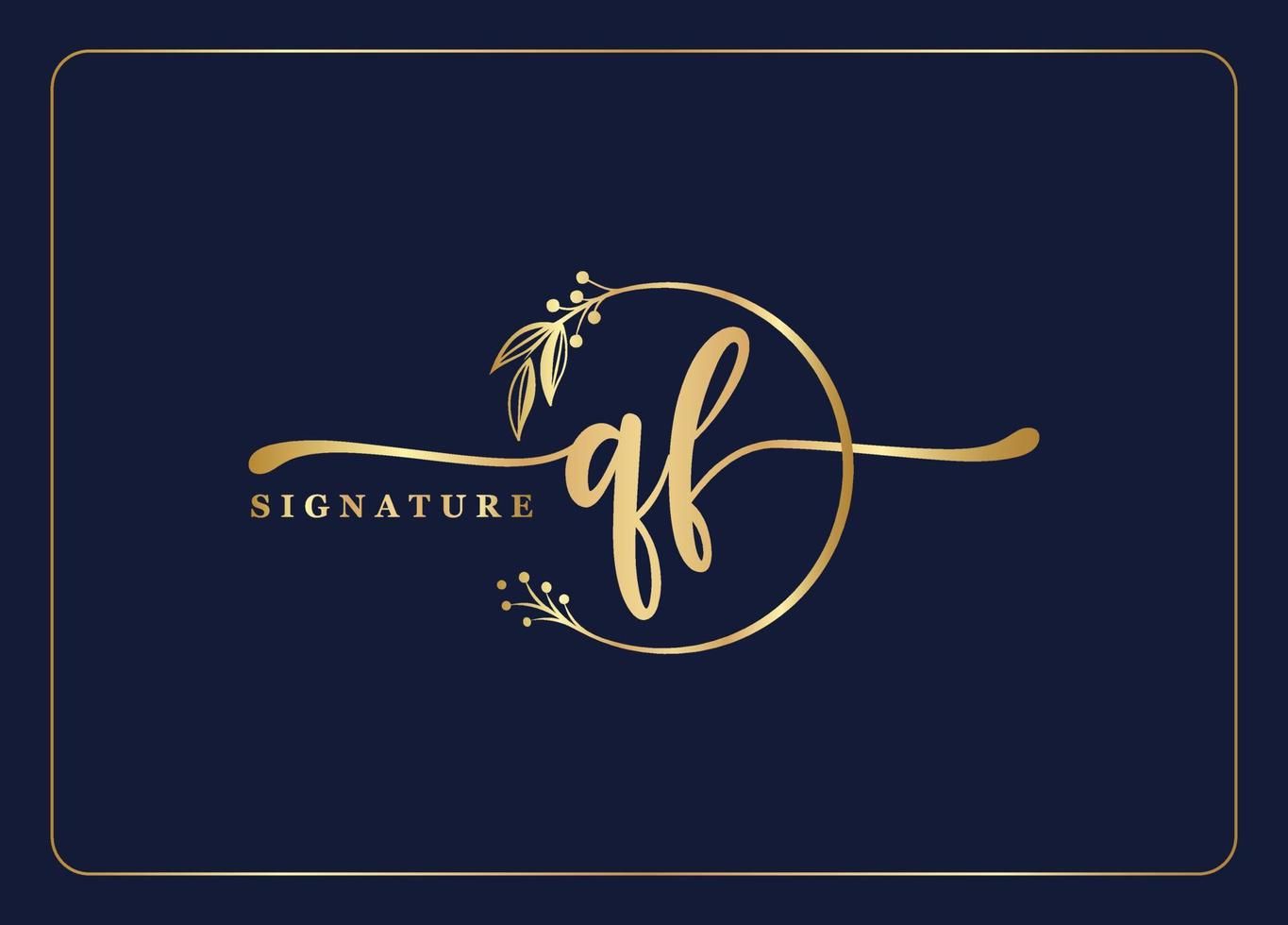 luxury gold signature initial QF logo design isolated leaf and flower vector