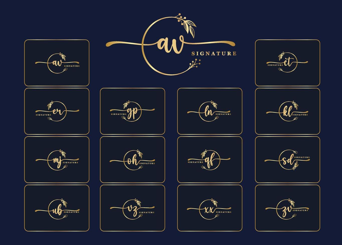 set of luxury gold signature logo design isolated leaf and flower vector