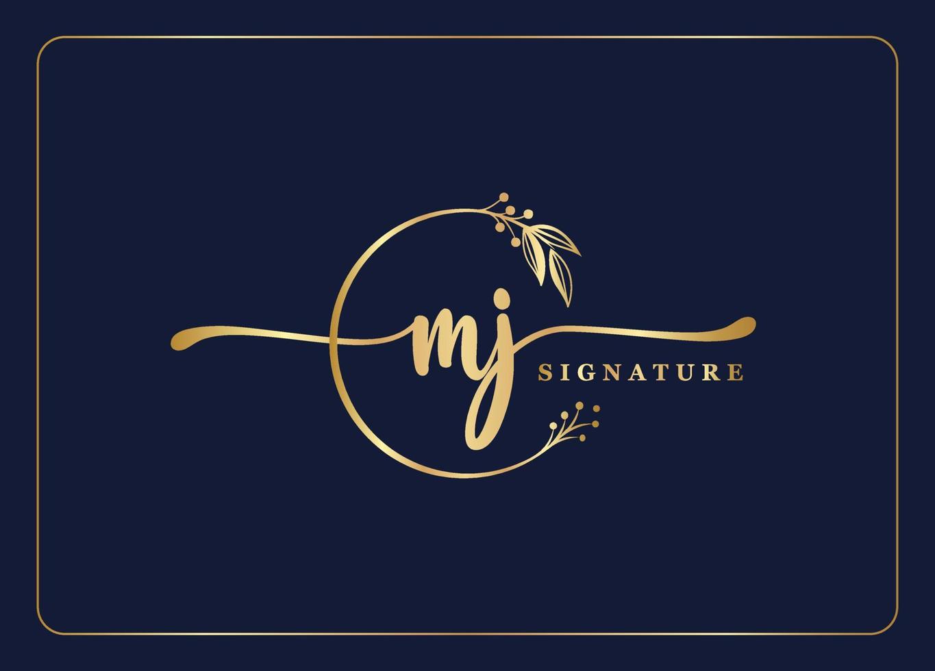luxury gold signature initial MJ logo design isolated leaf and flower V-09 vector