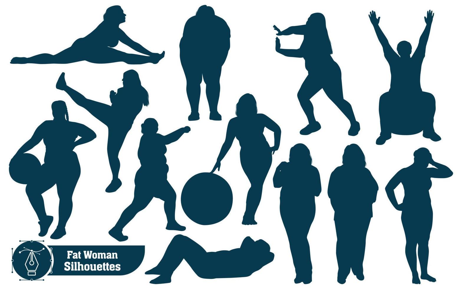 Fat Woman Silhouettes vector collection