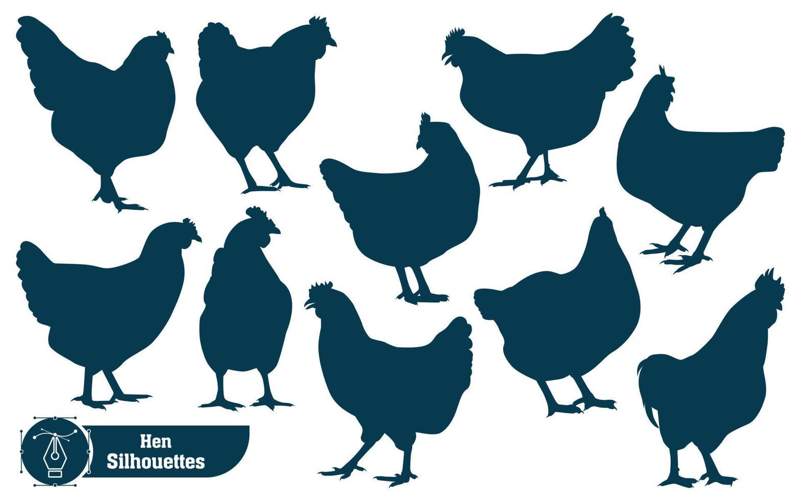 Collection of chicken or hen silhouettes in different poses vector