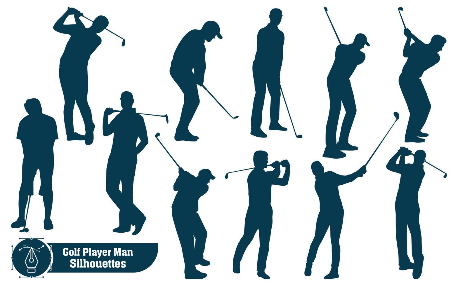 Vector collection of golf player male silhouettes in different poses