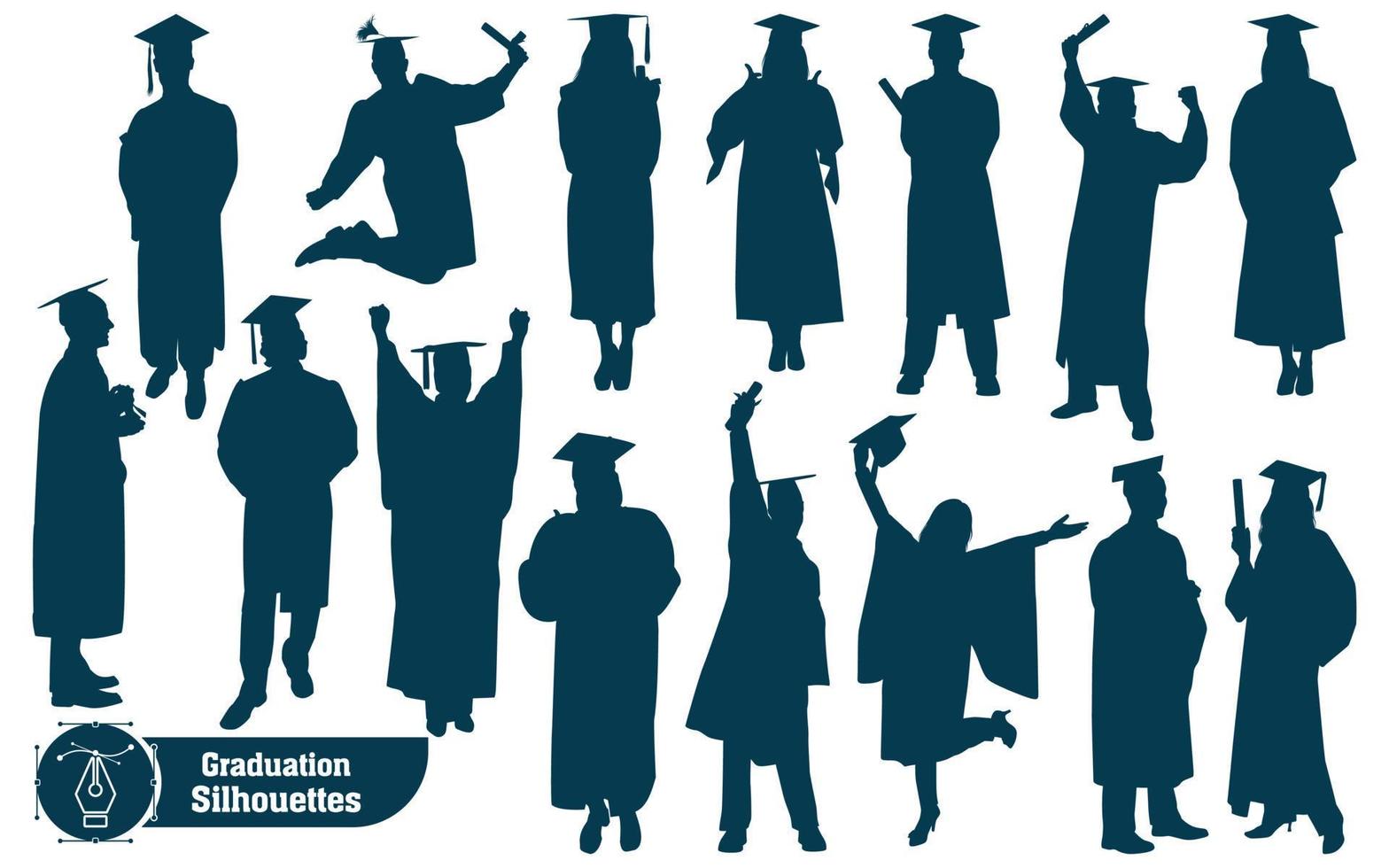 Vector collection of graduates celebrating silhouettes in different poses