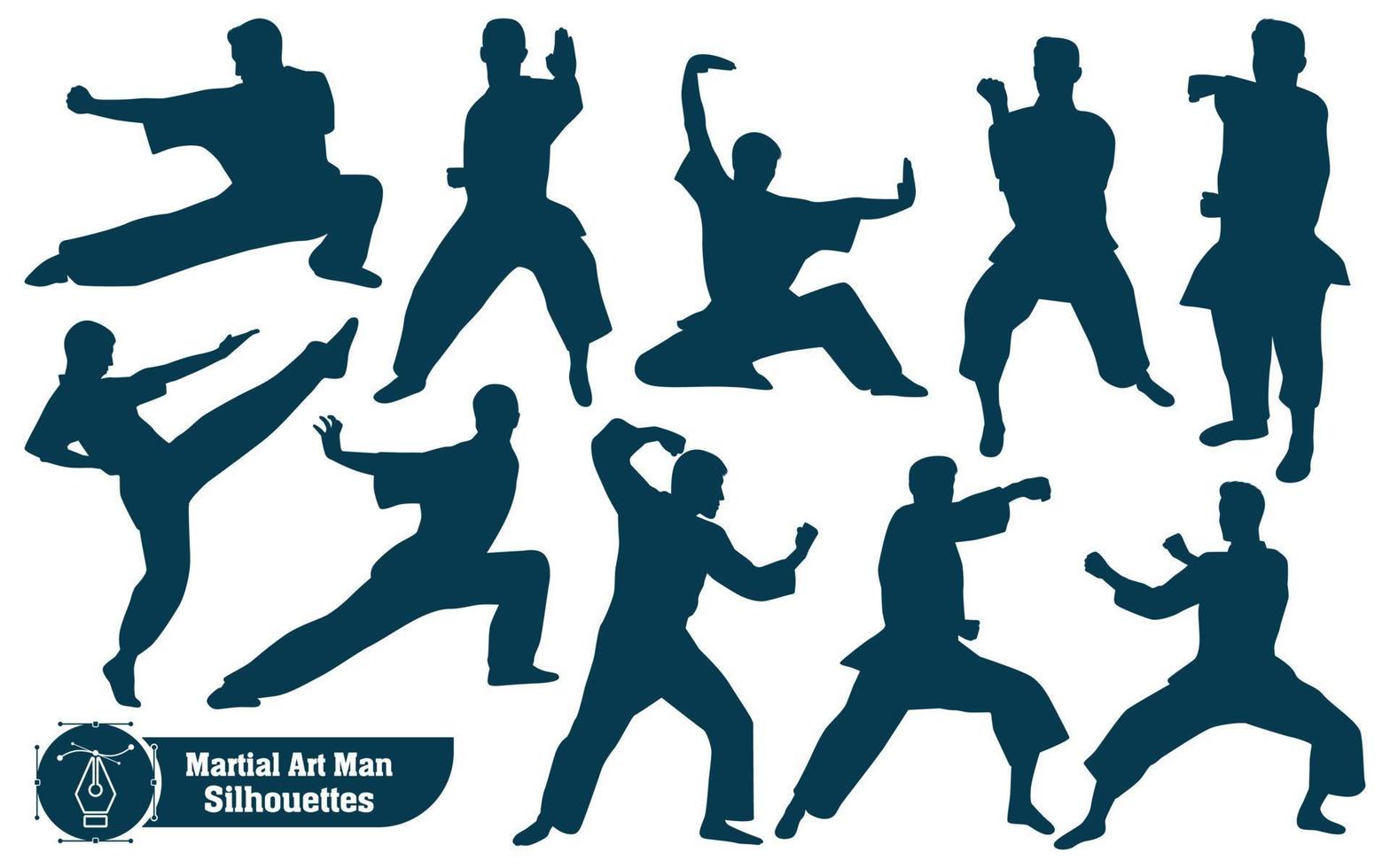 Vector collection of martial art man silhouettes in different poses