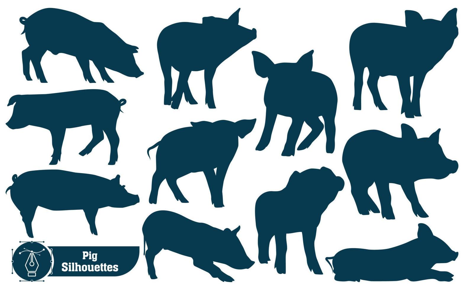 colección de silueta de cerdo animal en diferentes poses vector