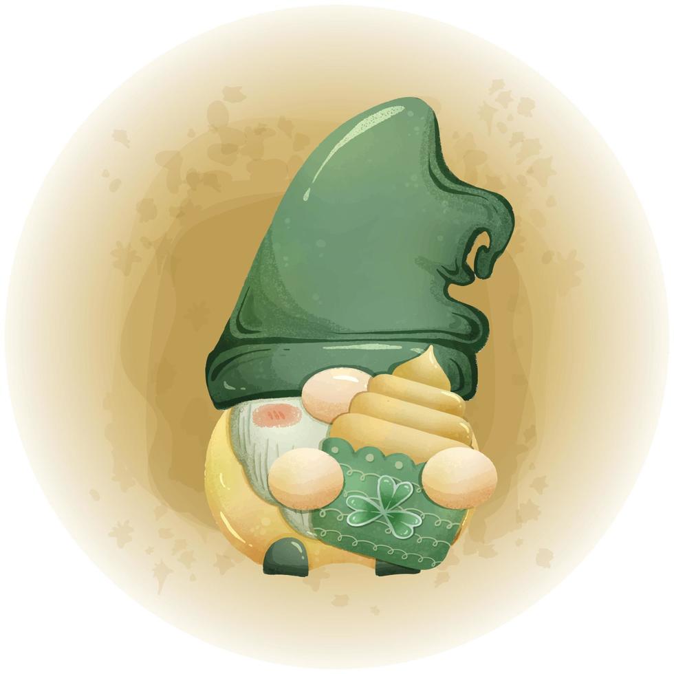 St. Patricks Gnomes Watercolor Clipart Vector Illustration 07