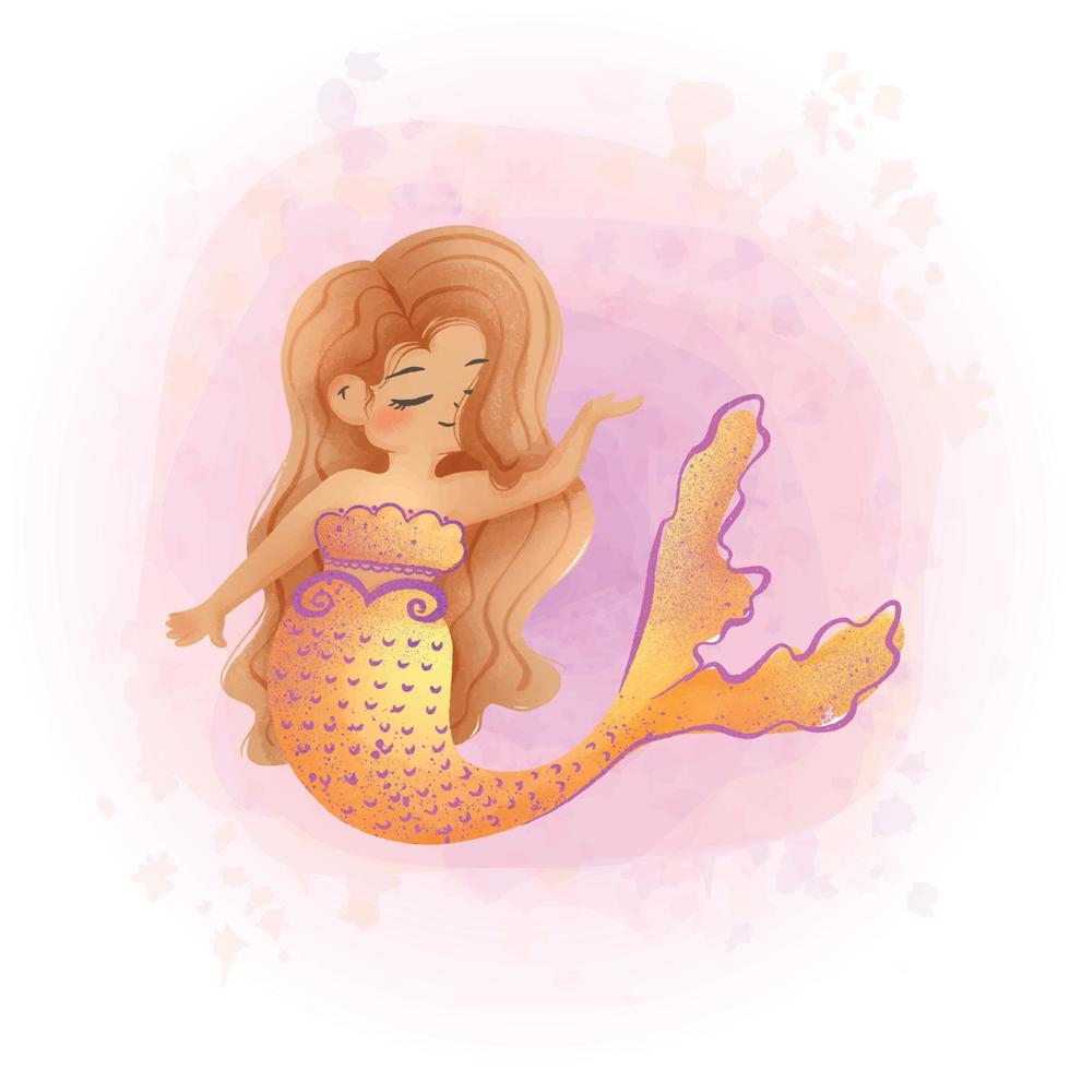 Cute Pastel Mermaid Cartoon Character Watercolor Graphics 03 vector