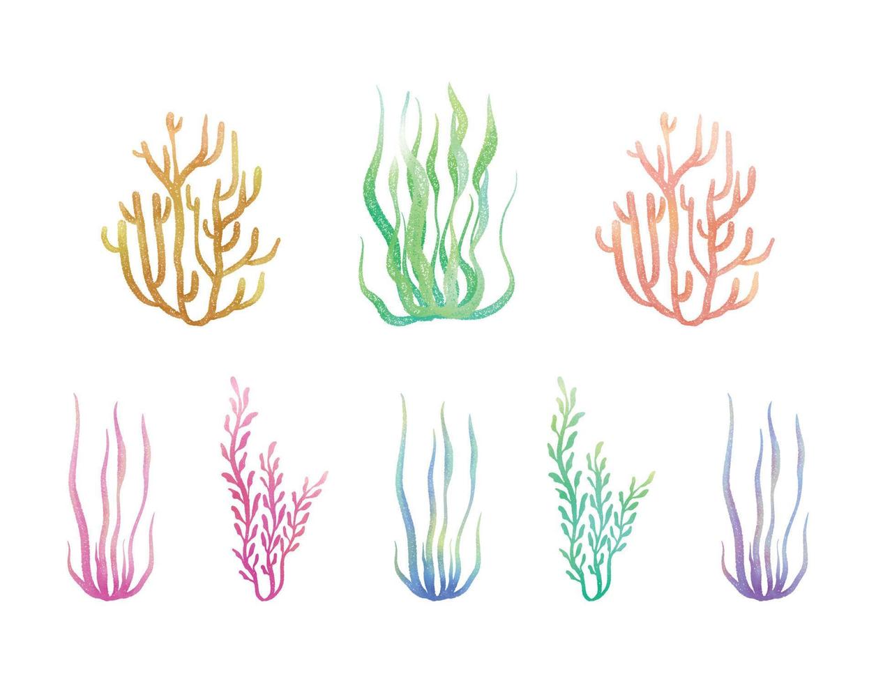 Set of Gradient Seaweeds Coral Underwater Pastel Watercolor Graphics 02 vector