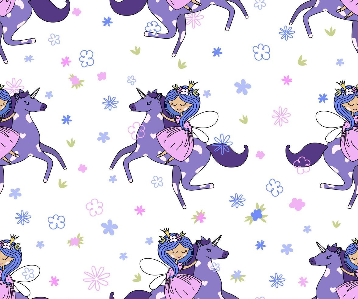 Trendy seamless pattern fairy unicorn, great design for any purposes. vector