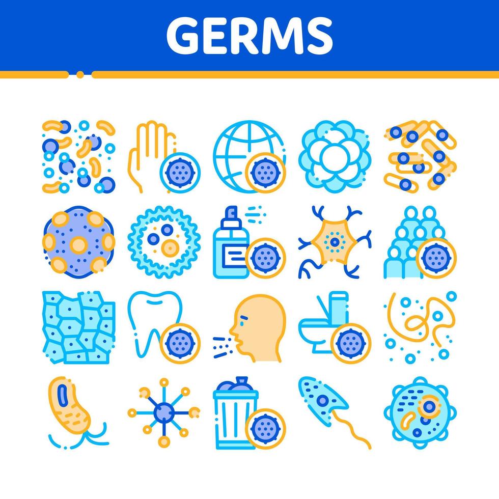 conjunto de iconos de signo de vector de gérmenes de bacterias de colección