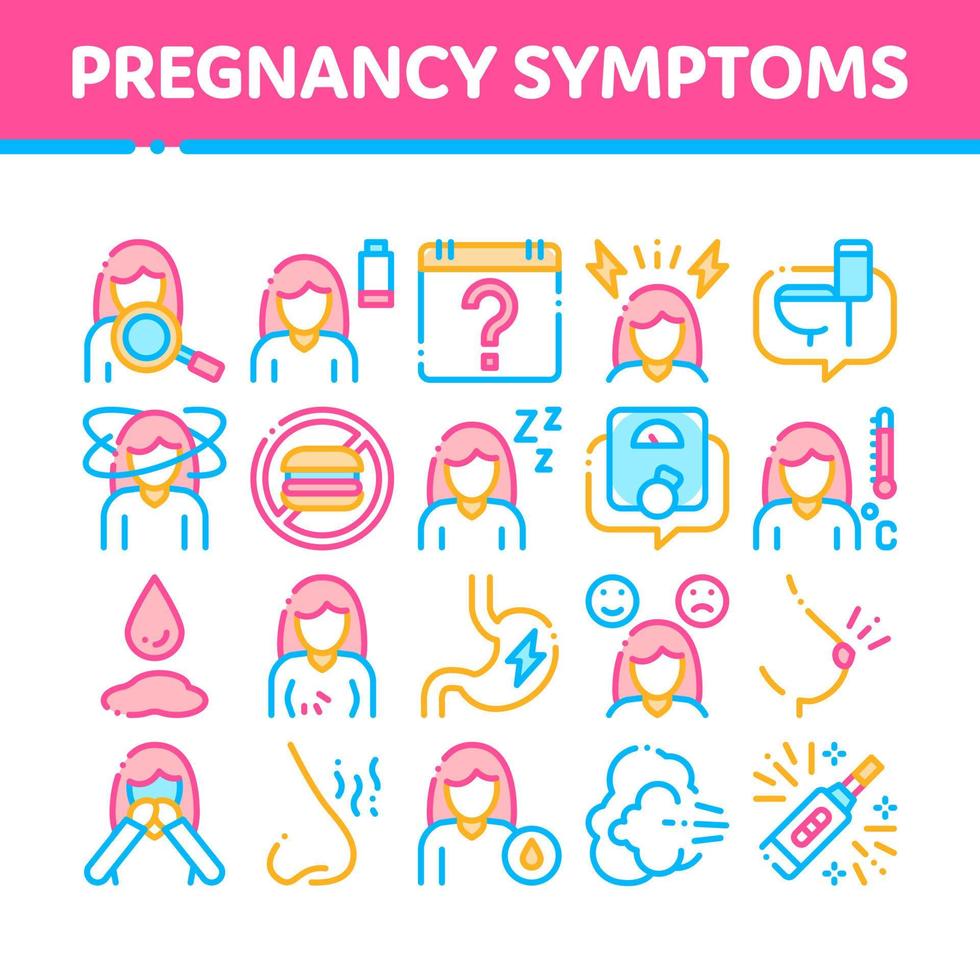 Symptomps Of Pregnancy Element Vector Icons Set