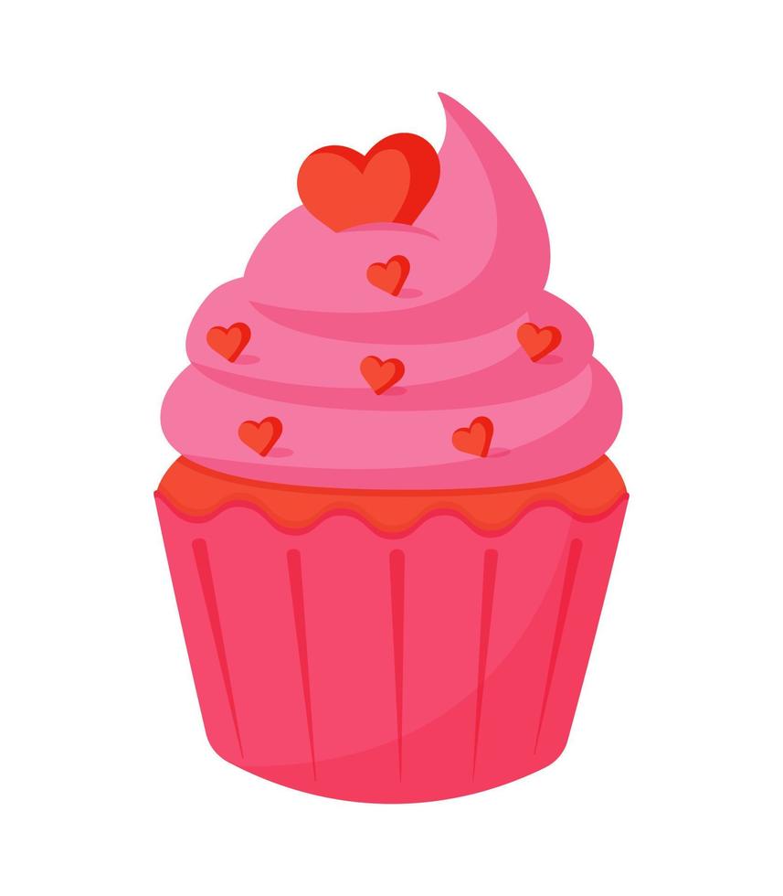 cupcake rosa con corazones vector