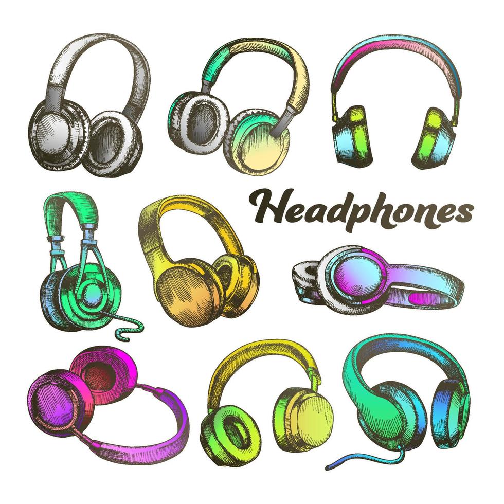 Color Different Sides Headphones Set Vector
