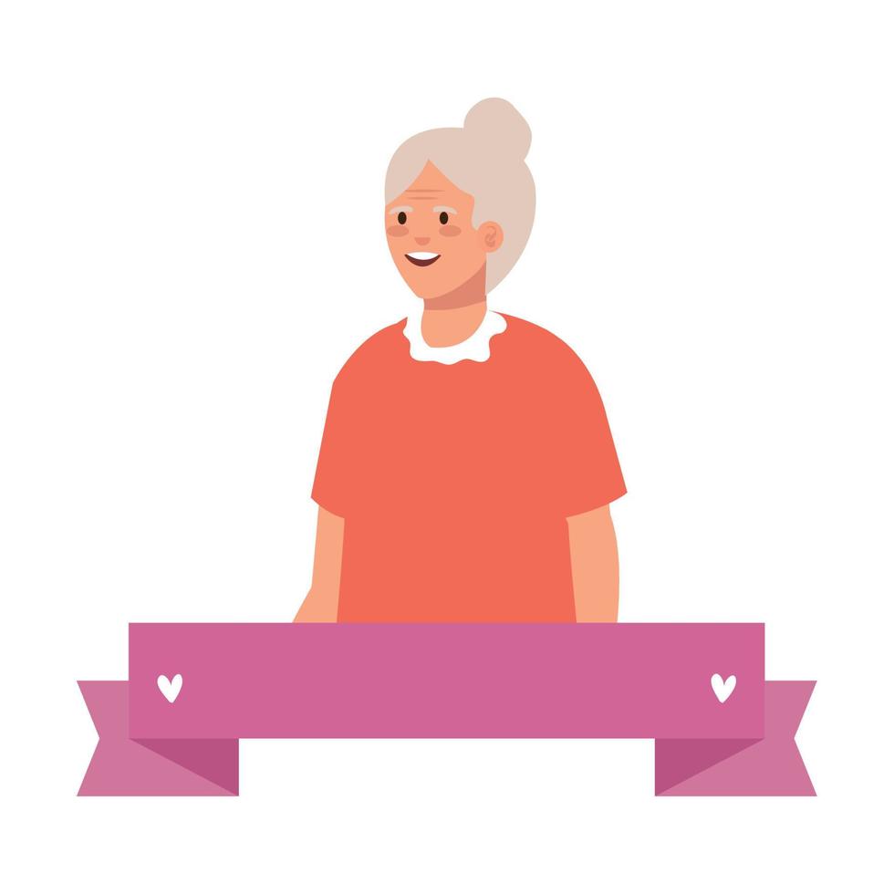 Grandmother avatar with ribbon vector design