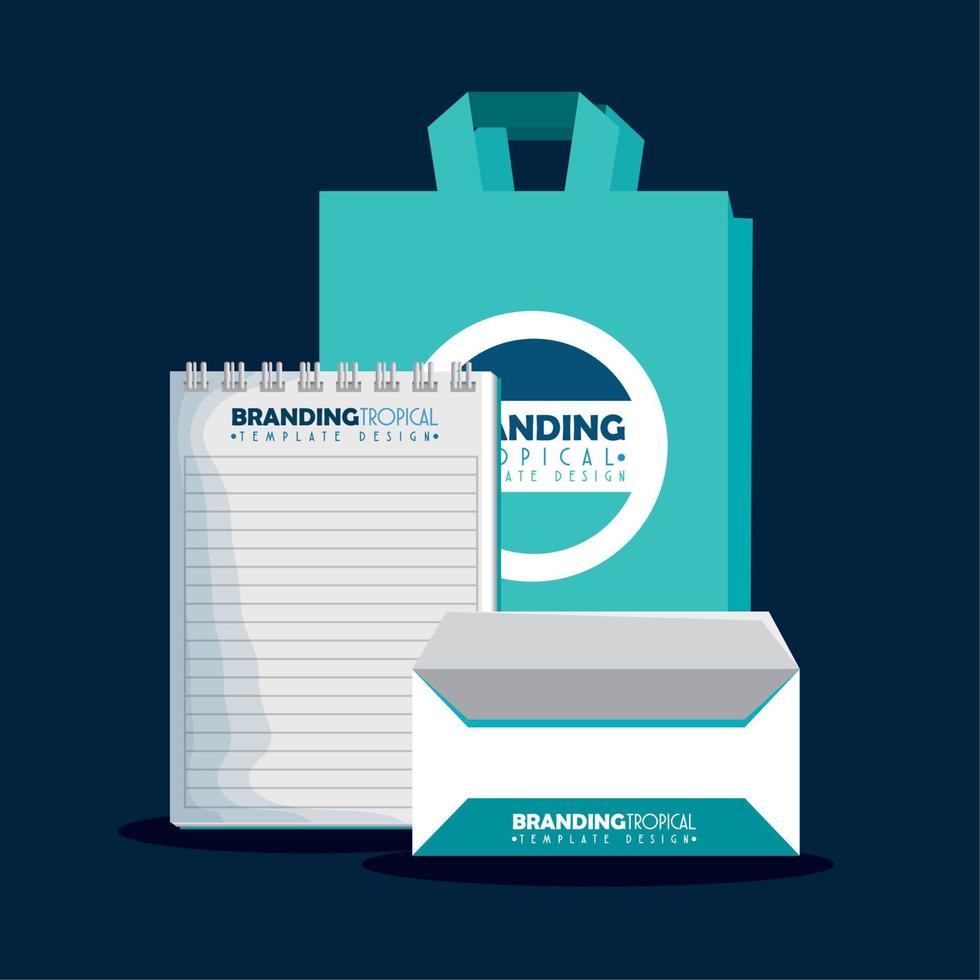 notebook with envelope and bag to branding product vector