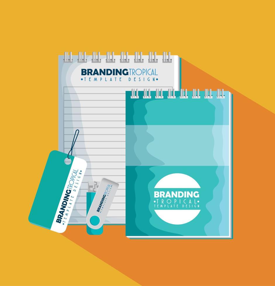 notebooks with usb memory and label branding product vector