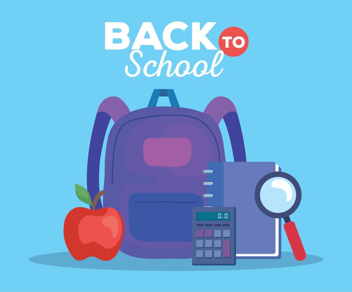 bag apple notebook calculator and lupe vector design