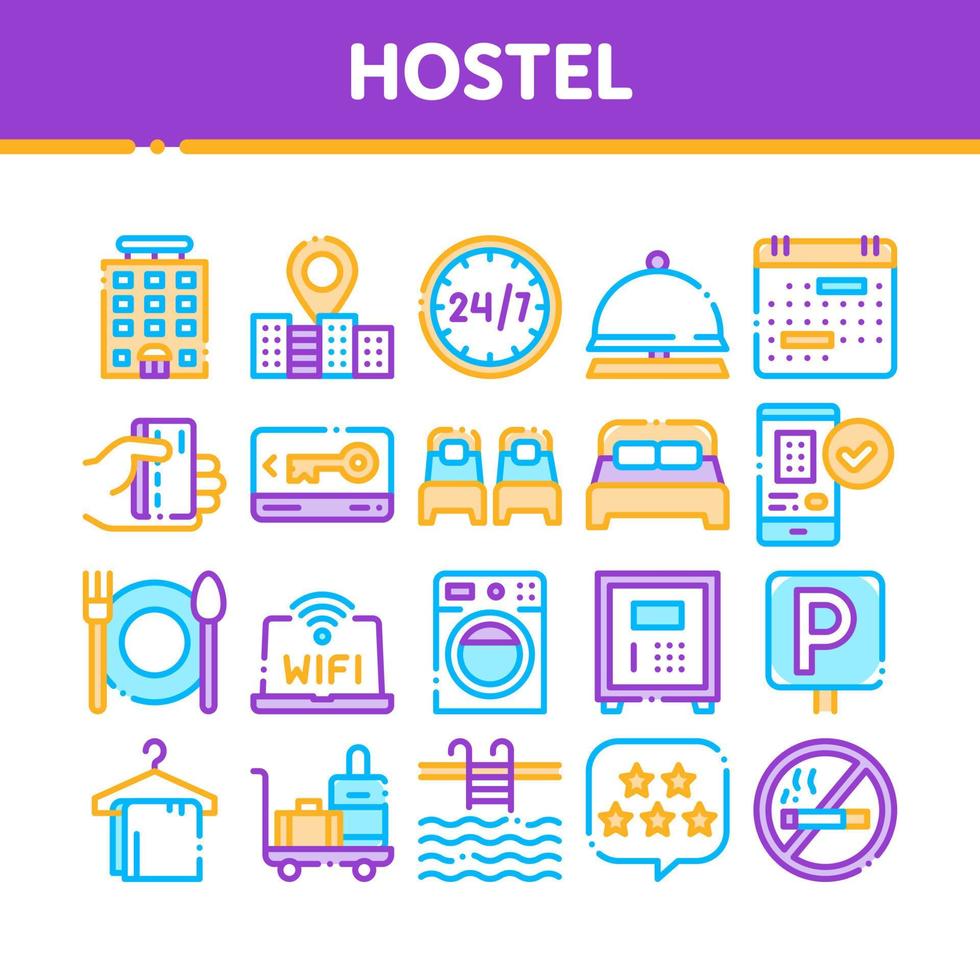 Collection Hostel Elements Vector Sign Icons Set