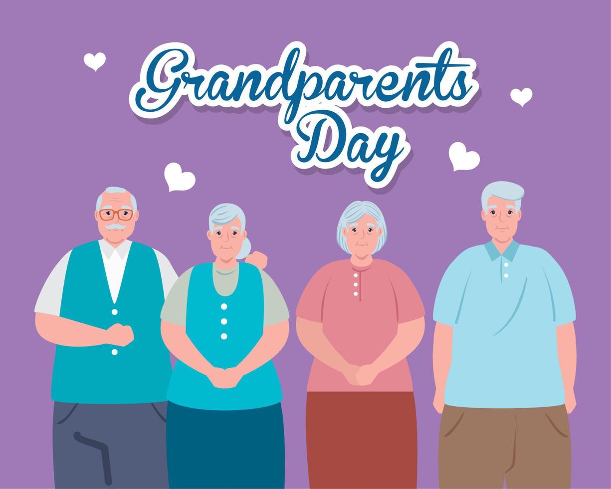 happy grand parents day with cute old people vector