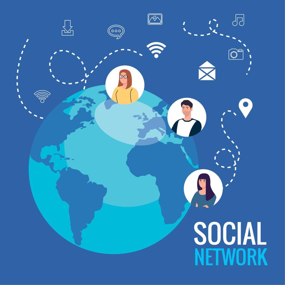 social media network, people connected for digital, interactive, communicate and global concept vector