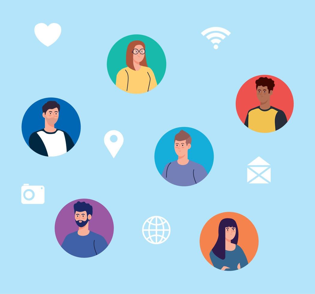 social network, young people connected by digitally, communicate and global concept vector