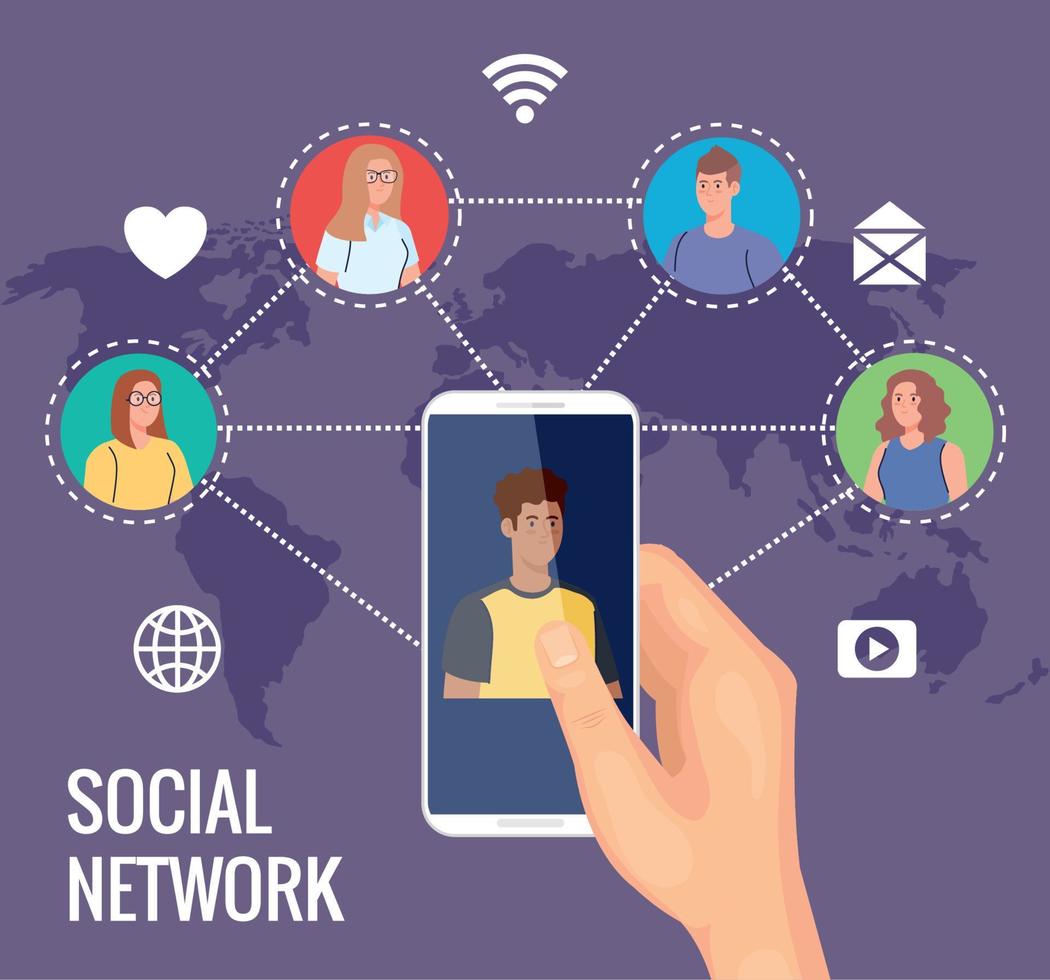 social media network, people connected for digital, interactive, communicate and global concept vector