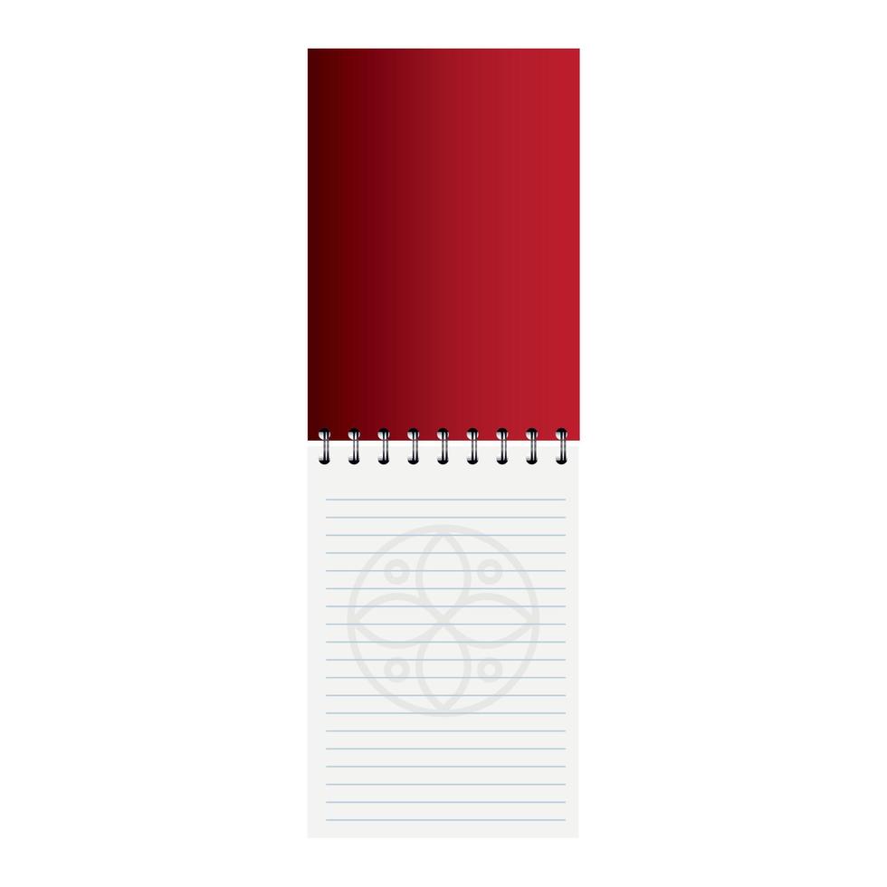 cuaderno de maquetas de color rojo abierto con signo blanco, identidad corporativa vector