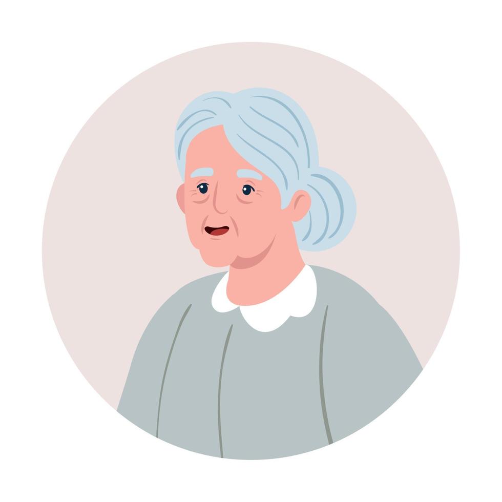 cute old woman in frame circular, grandmother in frame circular on white background vector