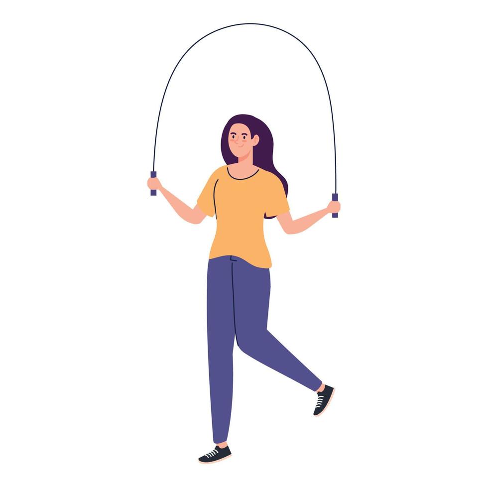 mujer saltando la cuerda, ejercicio de recreación deportiva vector
