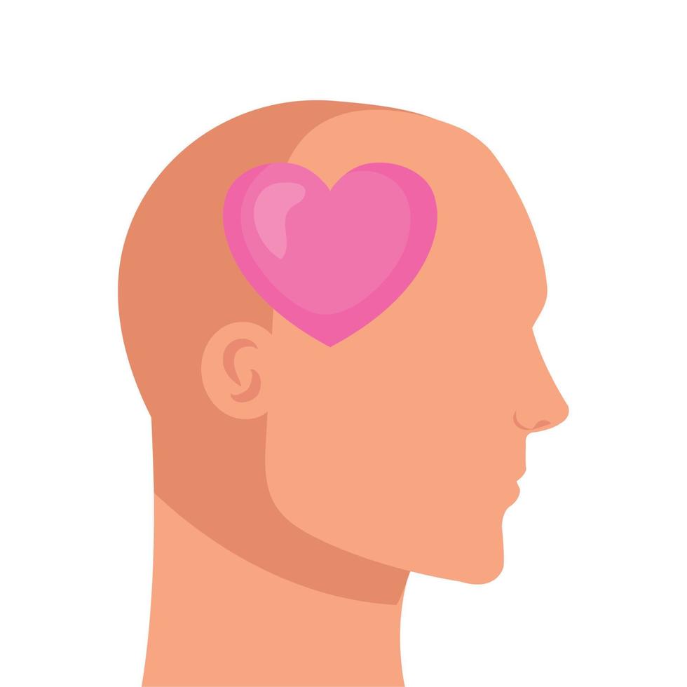 Silueta de perfil humano de cabeza con corazón, sobre fondo blanco. vector
