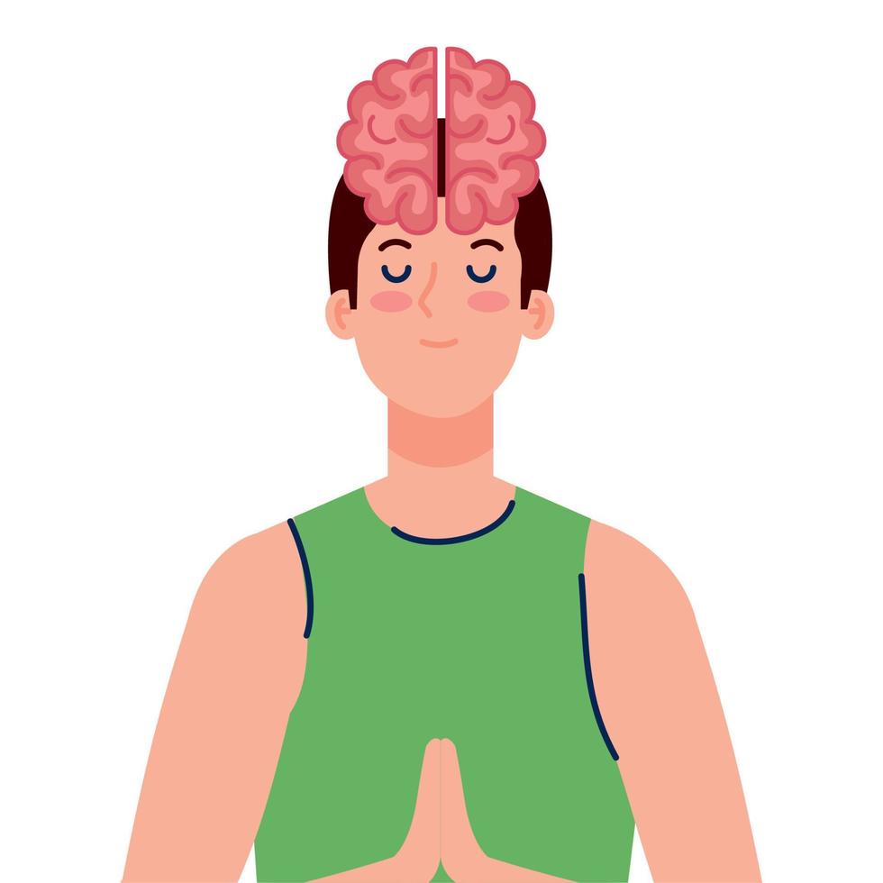 meditating man with brain icon, on white background vector