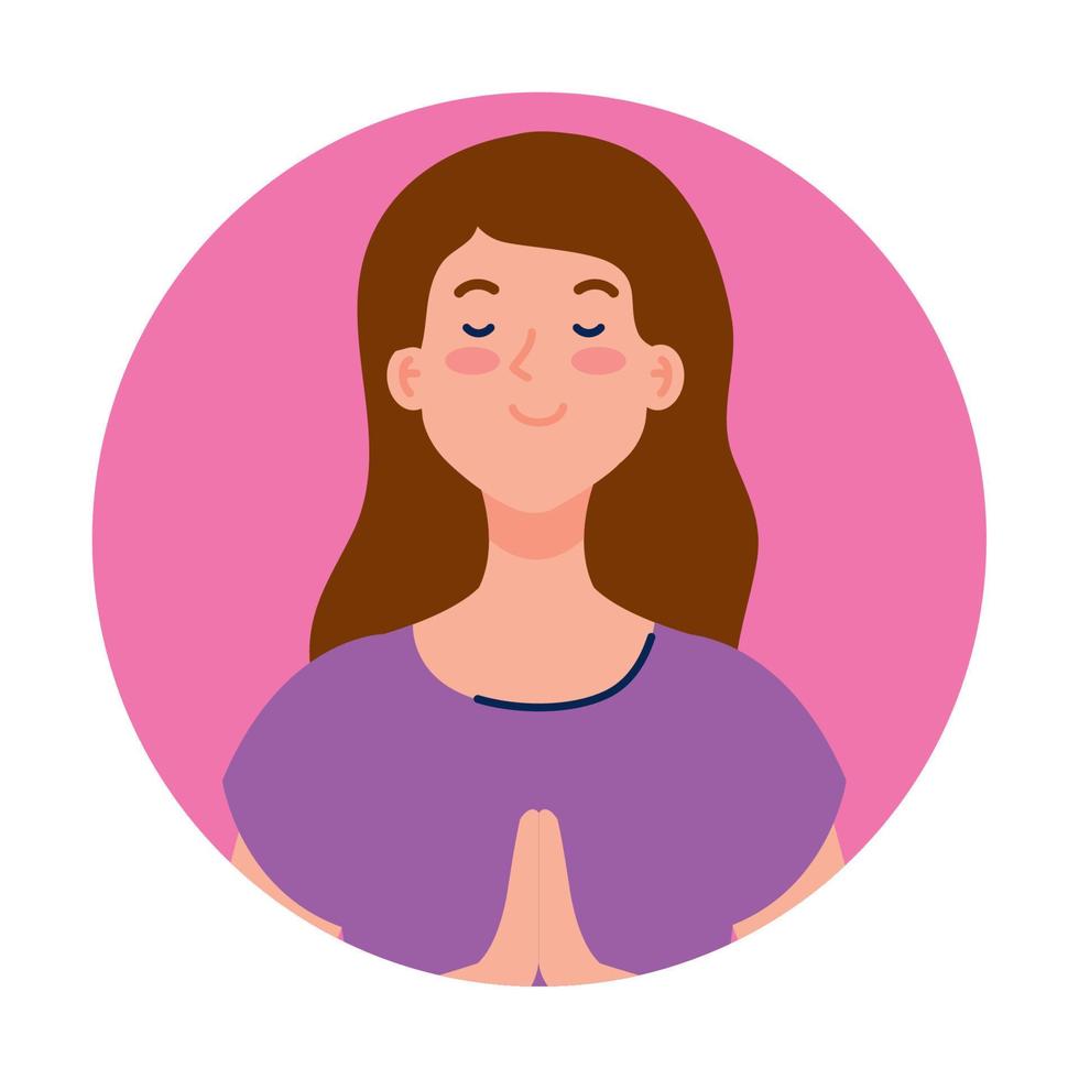 meditating woman in frame circular, on white background vector
