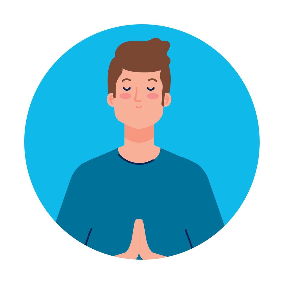 meditating man in frame circular, on white background vector