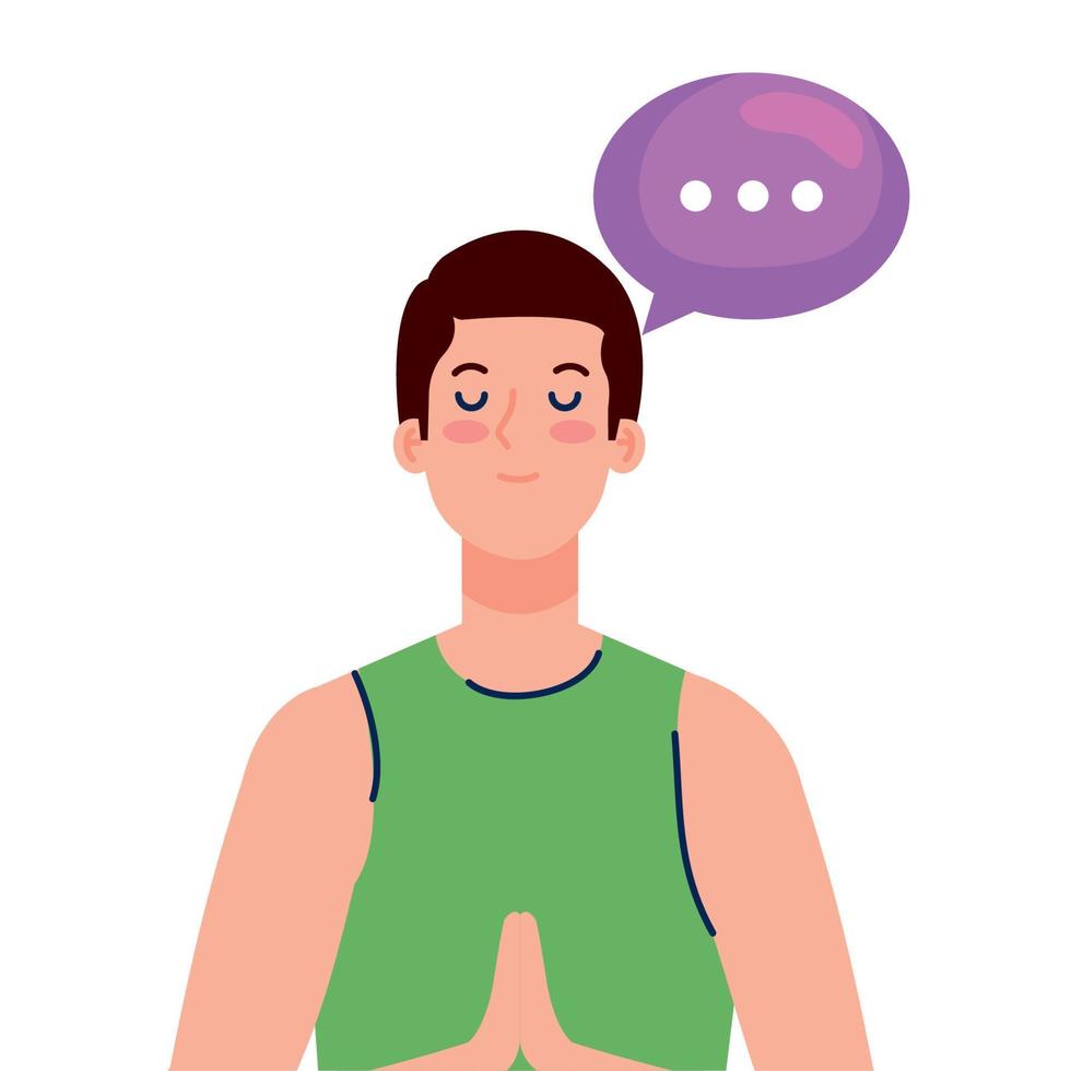 meditating man with speech bubble on white background vector