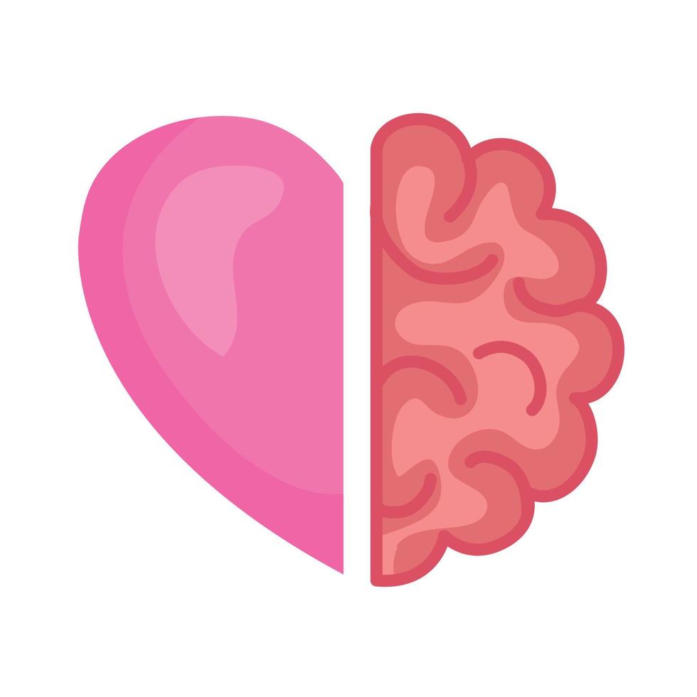 half brain and heart, conflict between emotions and rational thinking vector