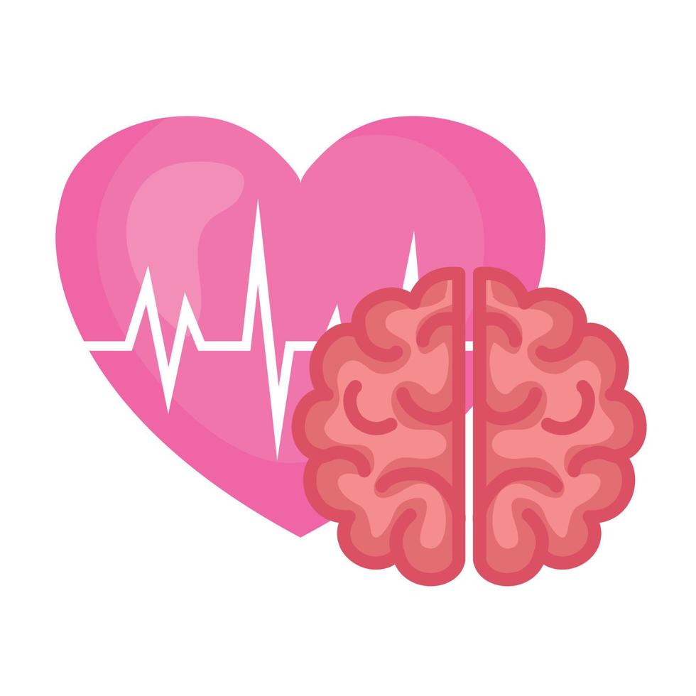 neurología, cerebro humano con frecuencia cardíaca sobre fondo blanco vector