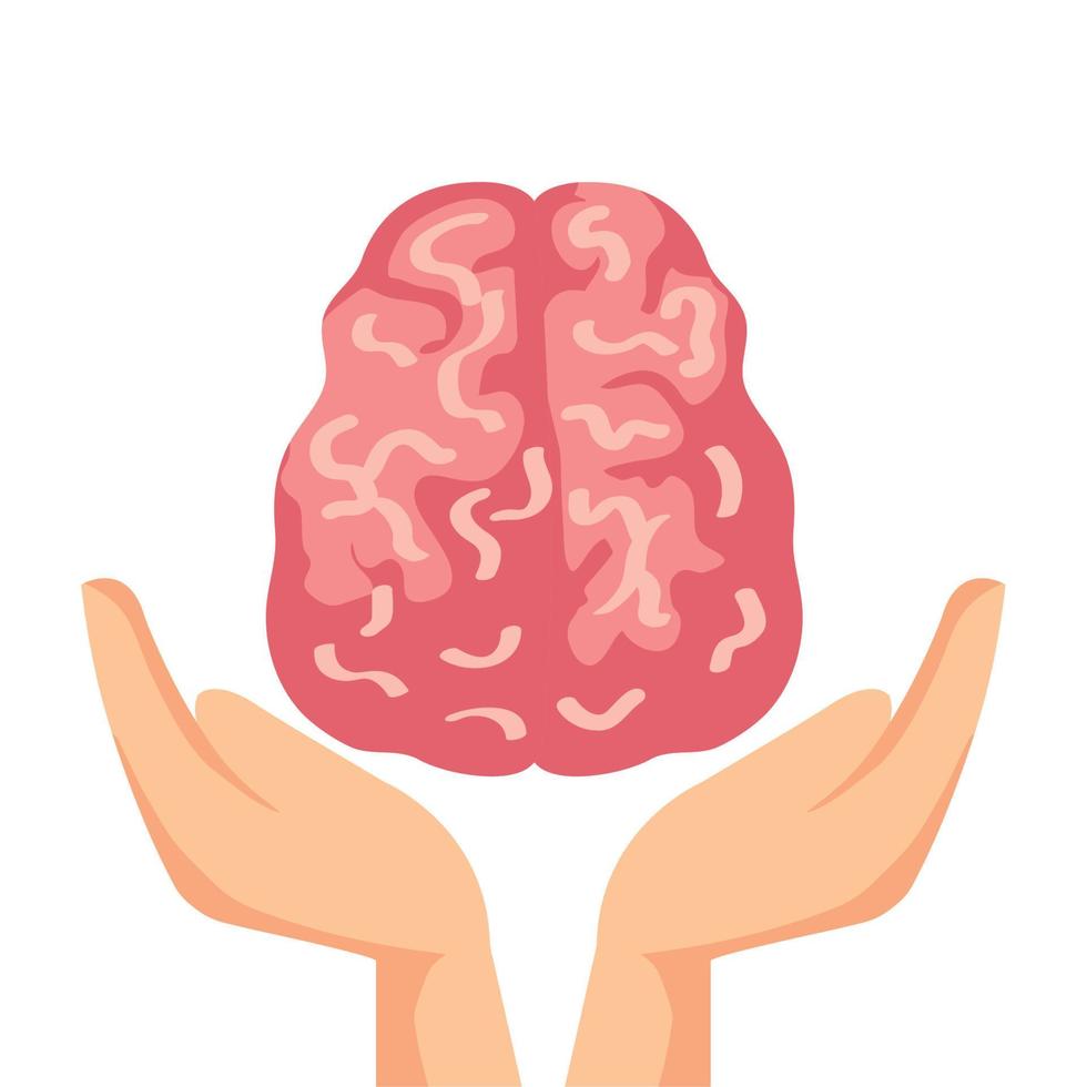 hands holding brain, symbol of mental health vector