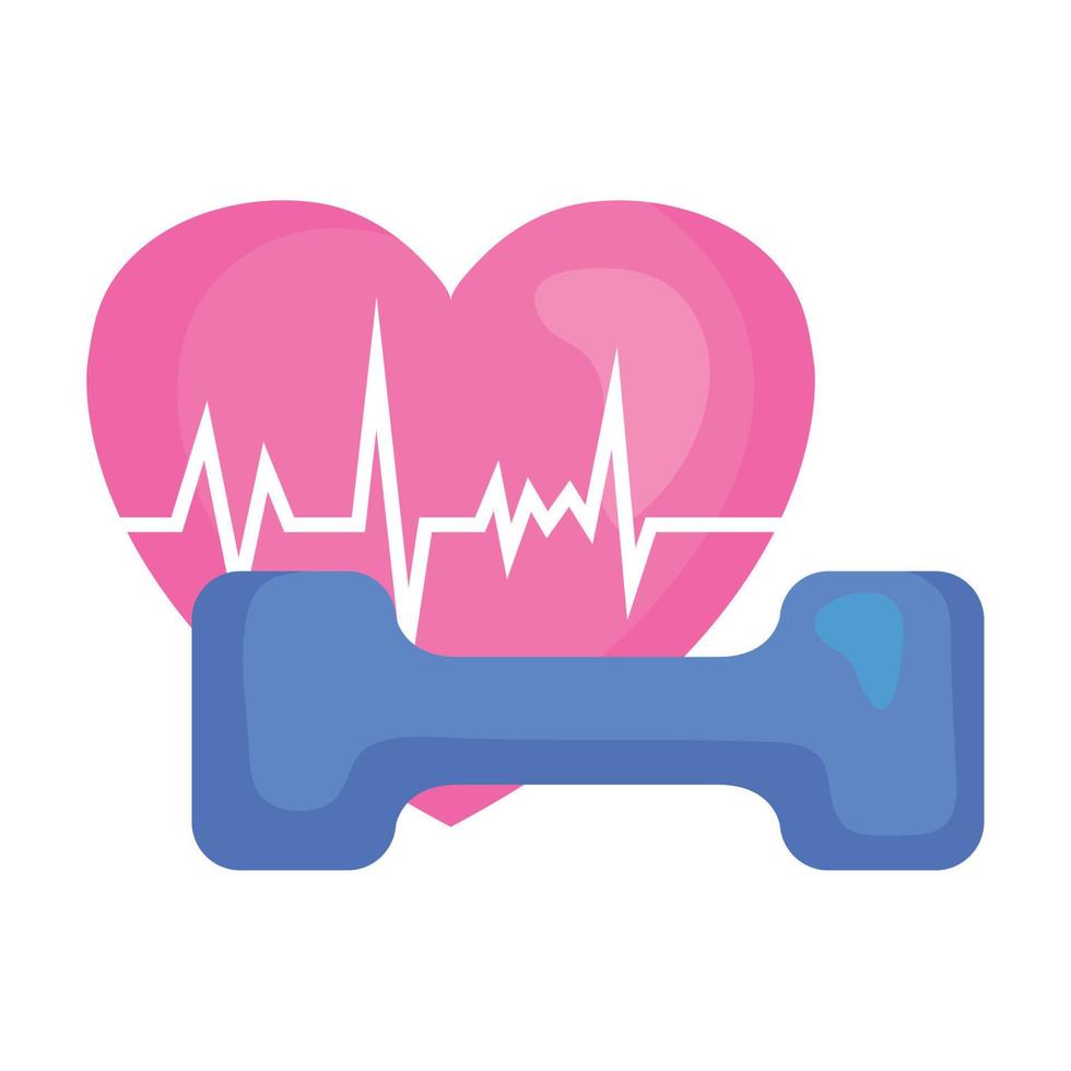 heart with rate cardiac and dumbbell, symbol health sport vector