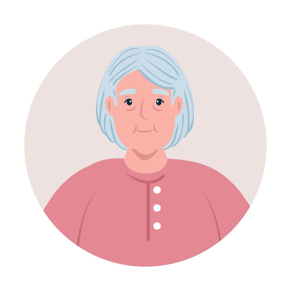 cute old woman in frame circular, grandmother in frame circular on white background vector